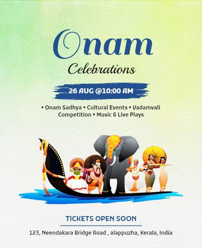 Vibrant Colorful Onam Festival Celebrations Poster Template