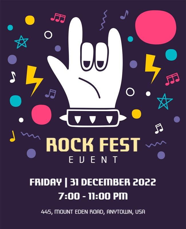 Vibrant Colorful Rock Music Festival Event Poster Template