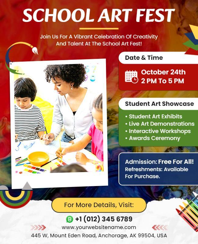 Vibrant Colorful School Art Festival Celebration Poster Template
