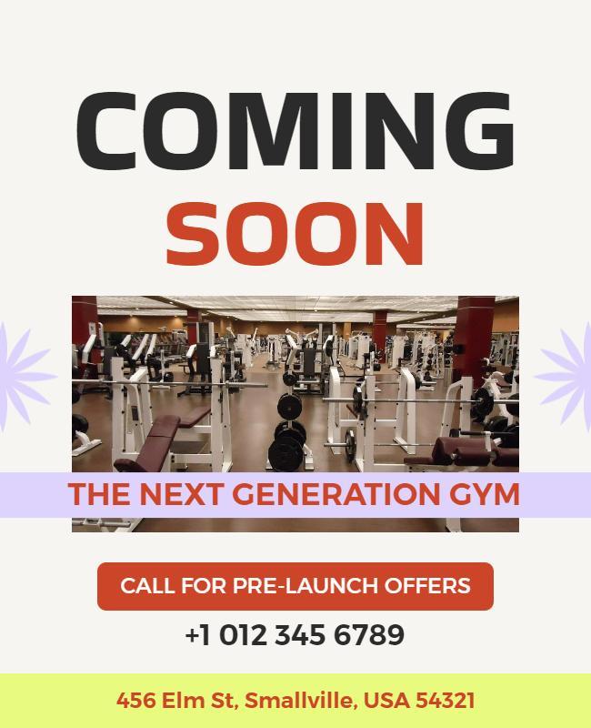 Vibrant Coming Soon Announcement for Next Generation Gym Poster Template