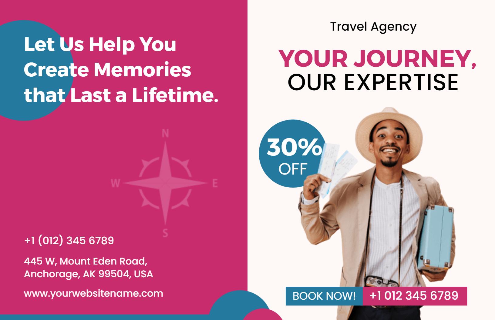 Vibrant Coral Travel Agency Discount Offers and Services Brochure Template