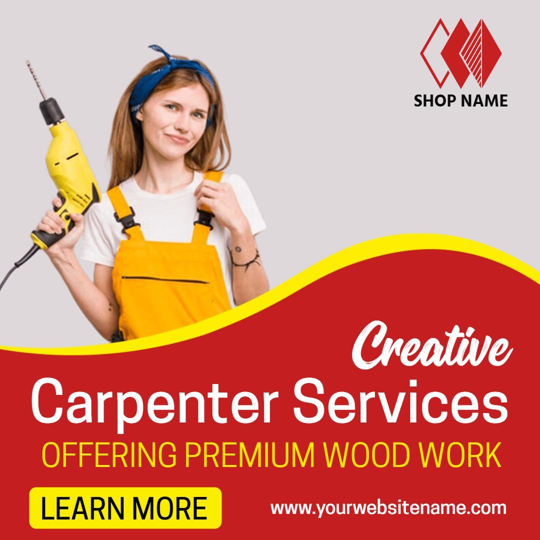 Vibrant Creative Carpenter Services for Premium Wood Work Ad Template