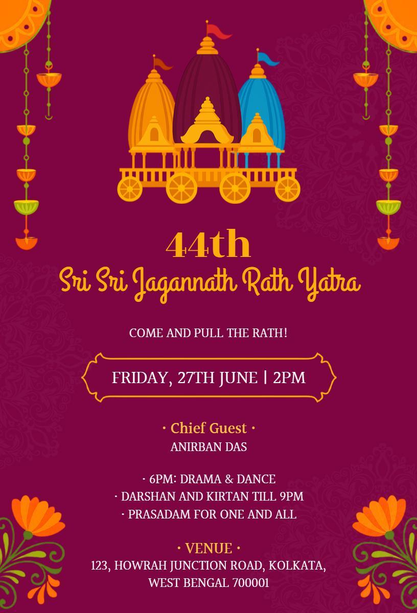 Vibrant Cultural Celebration Jagannath Rath Yatra Invitation Template