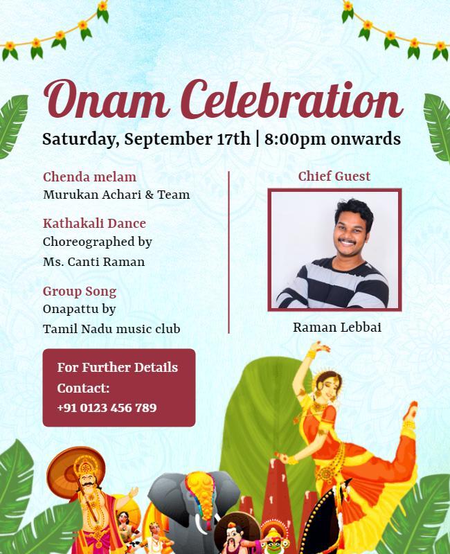 Vibrant Cultural Festive Onam Celebration Poster Template