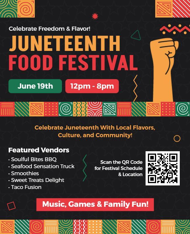 Vibrant Cultural Juneteenth Food Festival Celebration Poster Template