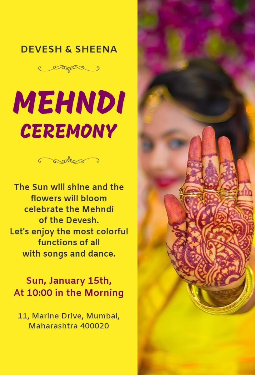 Vibrant Cultural Mehndi Ceremony Celebration Invitation Template