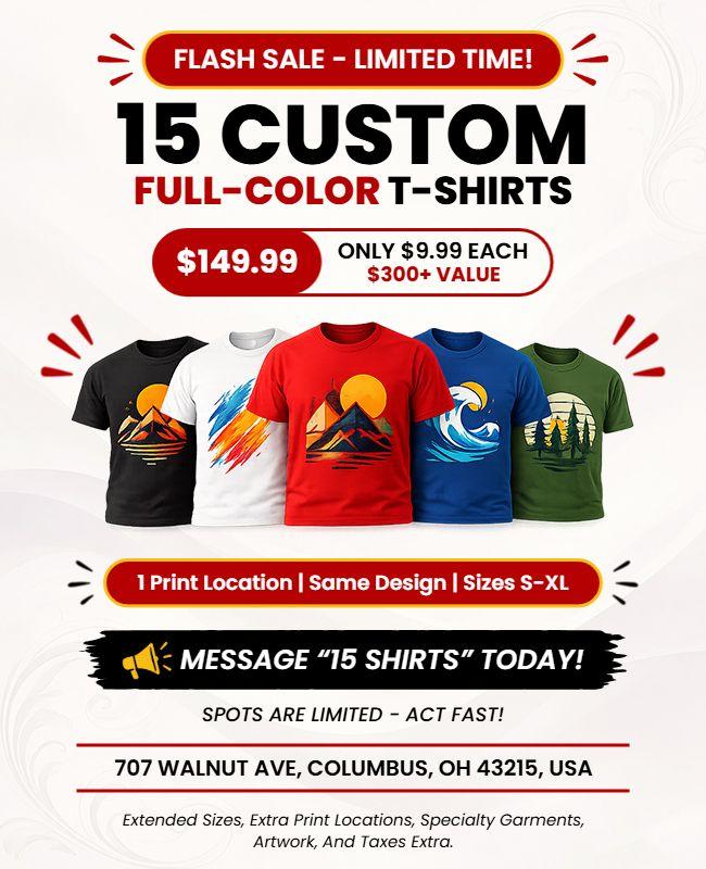 Vibrant Custom T-Shirt Flash Sale Promotion Flyer Template