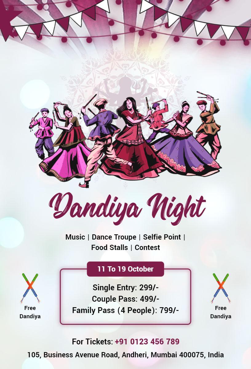Vibrant Dandiya Night Navaratri Festival Celebration Invitation Template