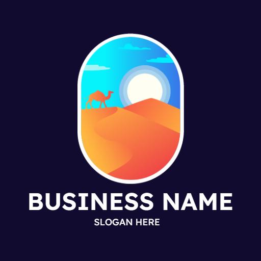 Vibrant Desert Landscape Featuring a Camel and Sun Logo Template