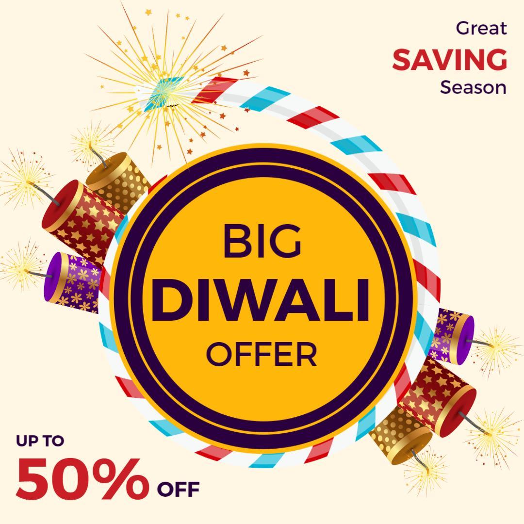 Vibrant Diwali Celebration Big Offer with Fireworks Ad Template