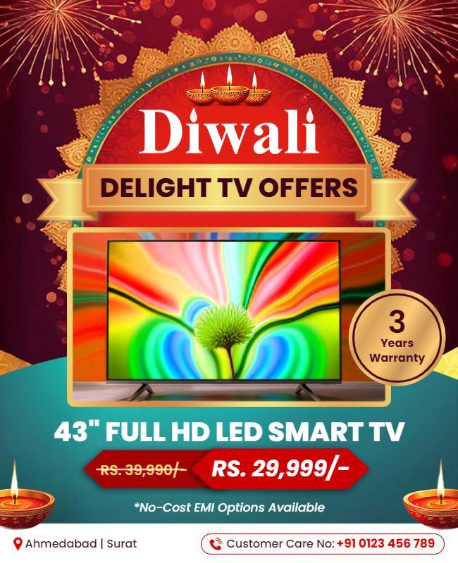 Vibrant Diwali Celebration LED TV Offers Poster Template