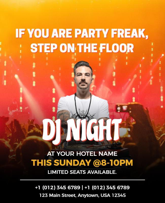 Vibrant DJ Night Party with Neon Lights Poster Template