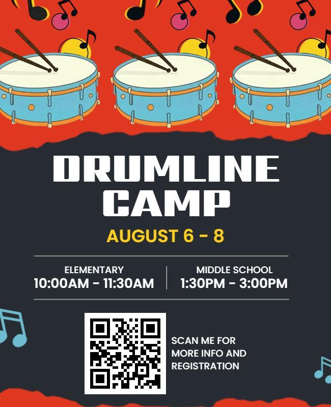 Vibrant Drumline Camp with Musical Notes Flyer Template