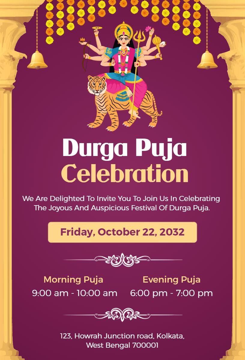 Vibrant Durga Puja Festival Celebration Navaratri Invitation Template