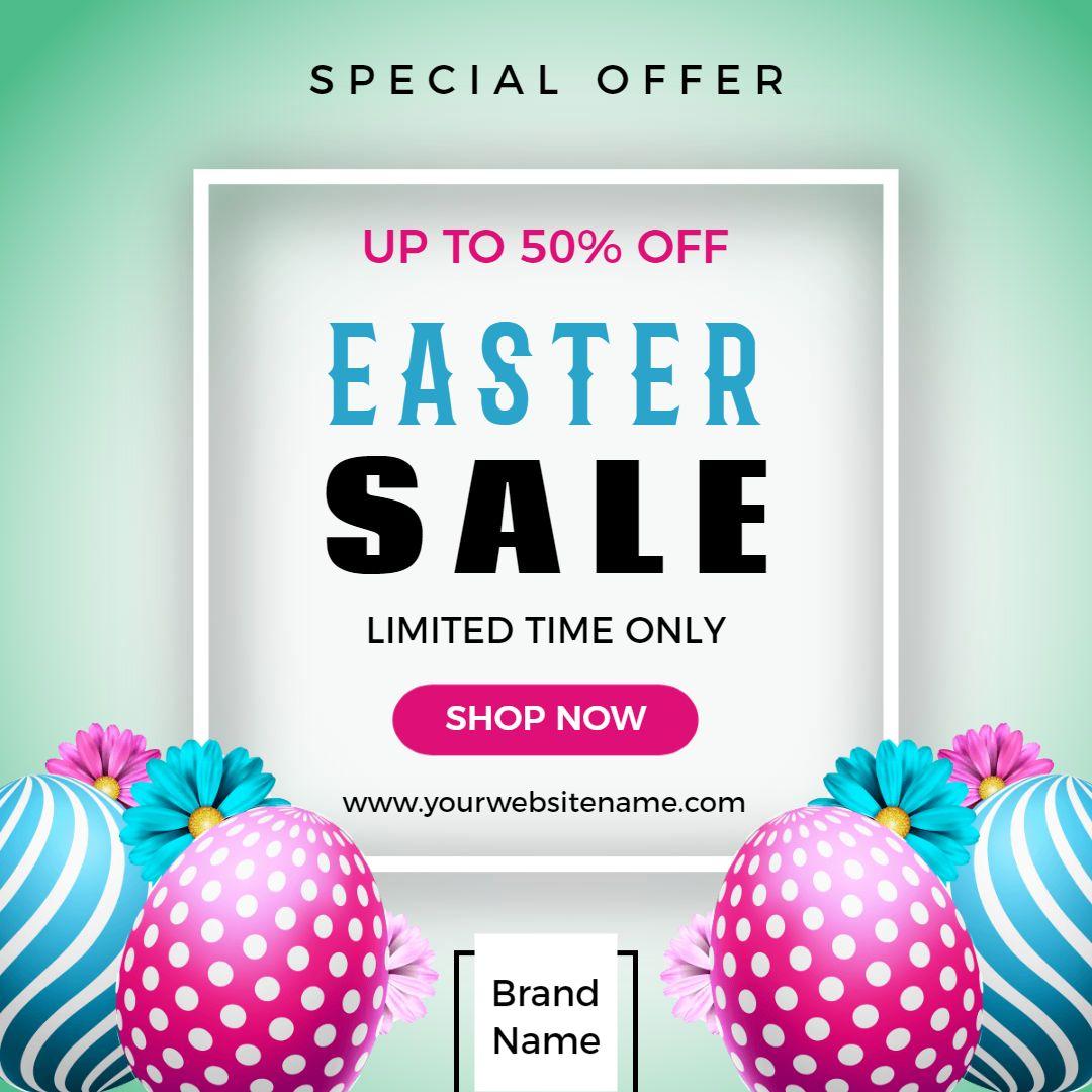 Vibrant Easter Festival Sale with Colorful Eggs Ad Template