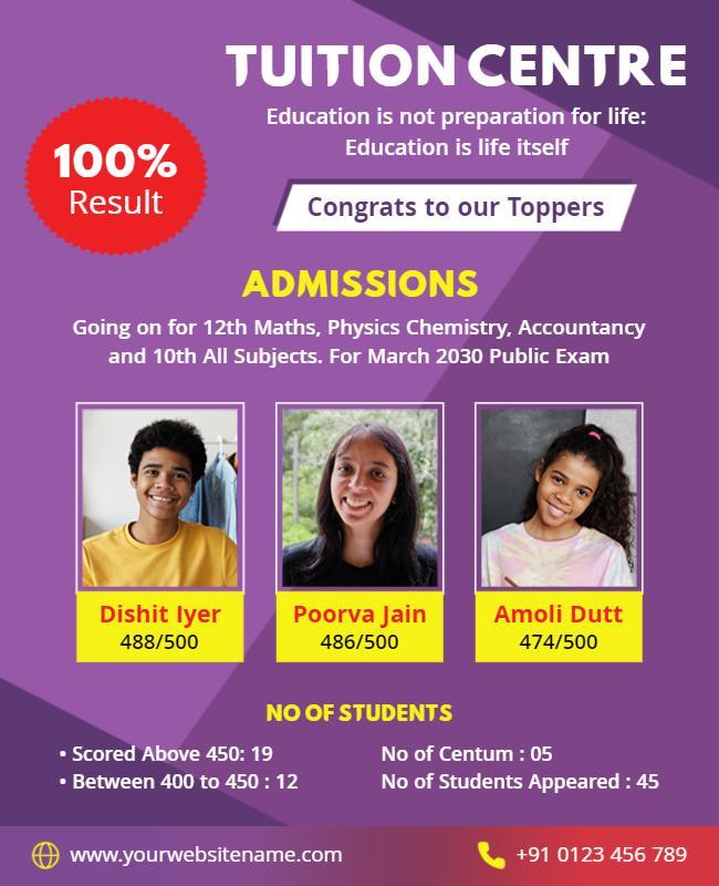 Vibrant Educational Admission Announcement Tuition Centre Poster Template