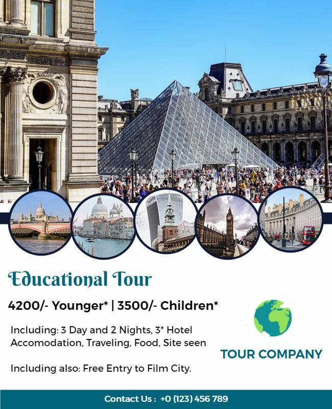 Vibrant Educational Tour Package with City Landmarks Poster Template