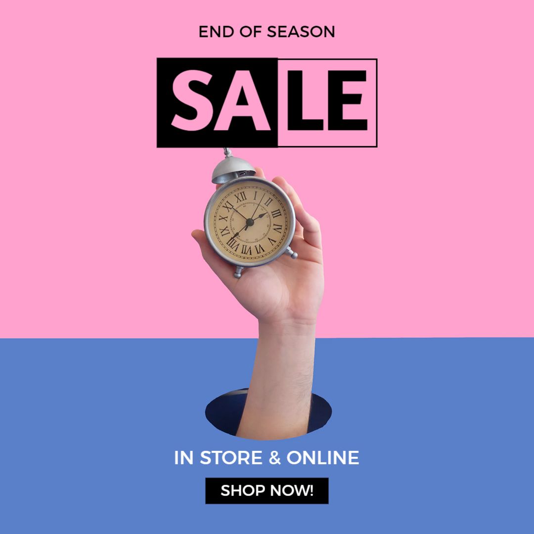 Vibrant End of Season Sale with Clock Promotion Ad Template