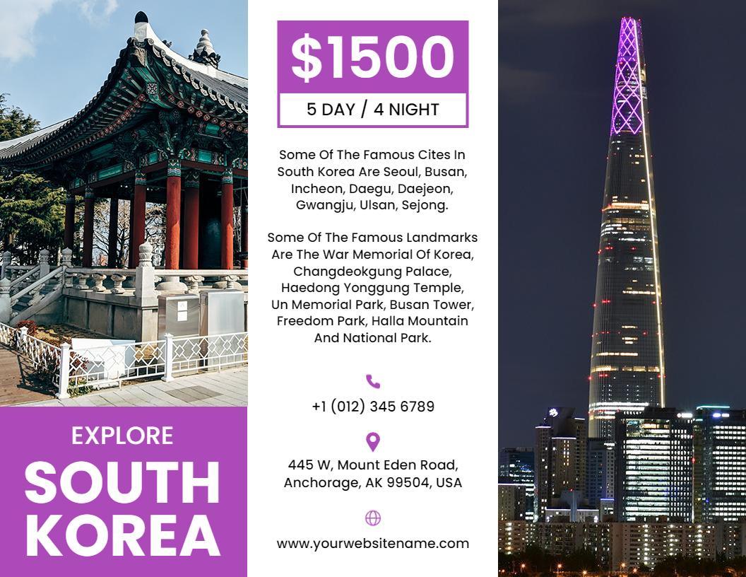 Vibrant Explore South Korea Landmark Adventure Tourist Brochure Template
