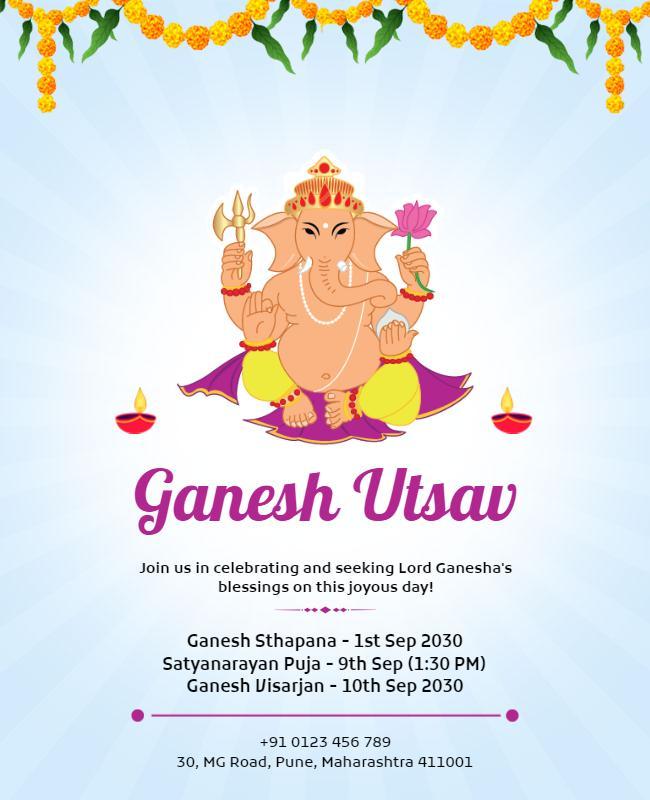Vibrant Festival Celebration for Ganesh Utsav Poster Template