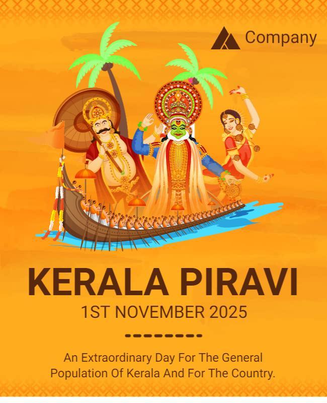 Vibrant Festival Celebration for Kerala Piravi Poster Template