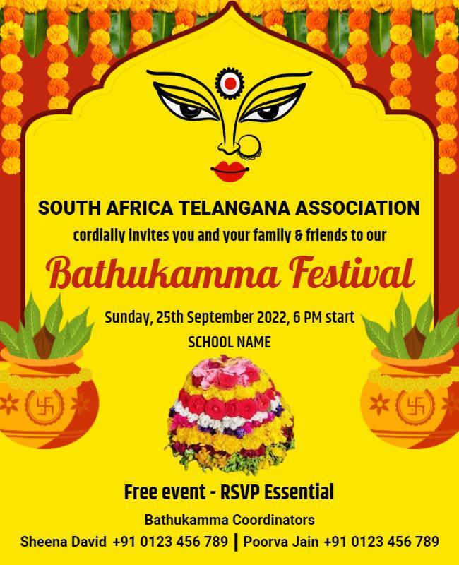 Vibrant Festive Celebration for Bathukamma Festival Poster Template