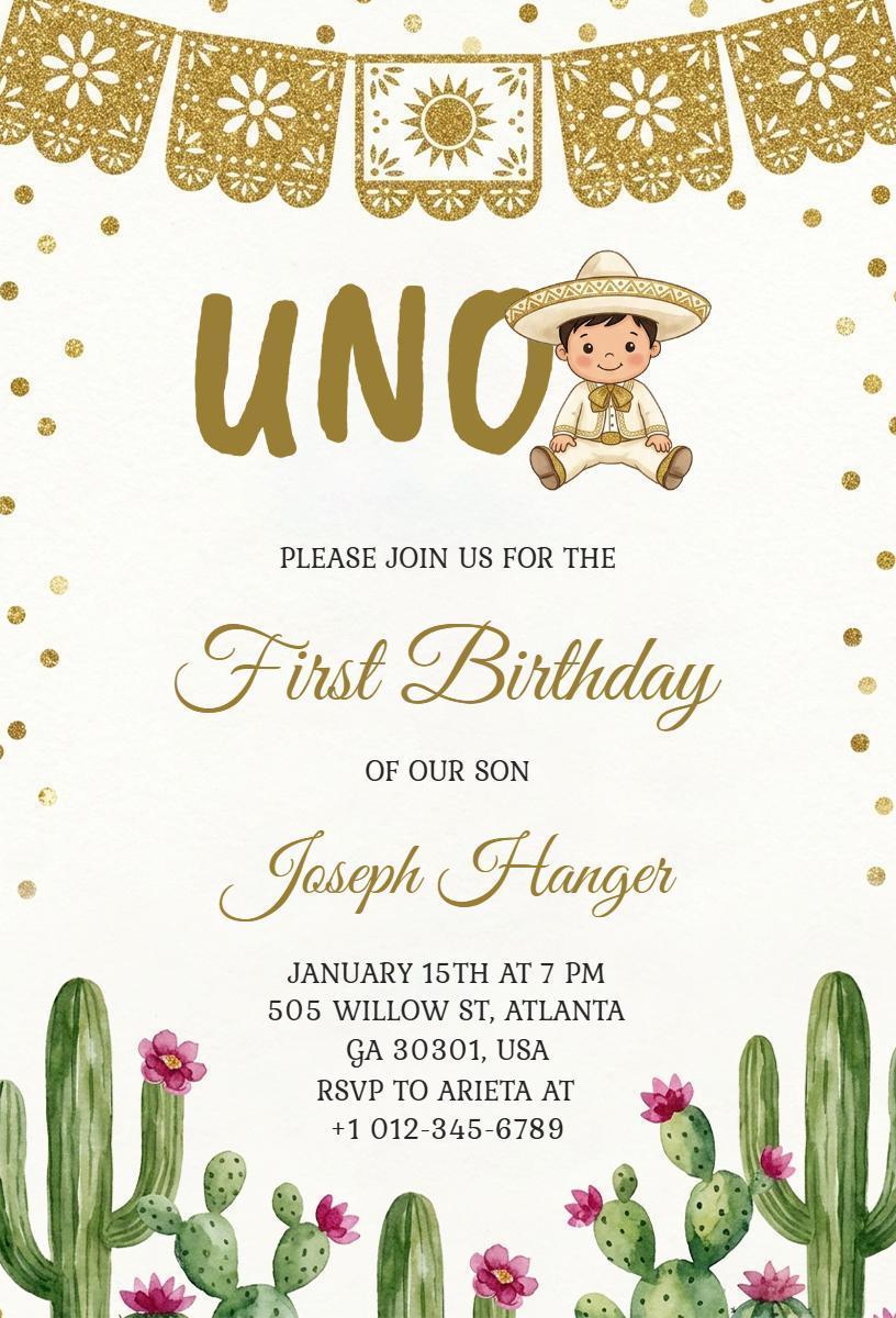 Vibrant Fiesta First Birthday Celebration Invitation Template
