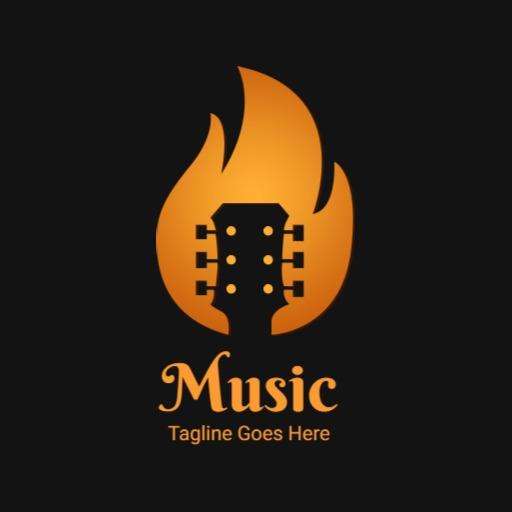 Vibrant Flame Design Incorporating Guitar for Music Logo Template