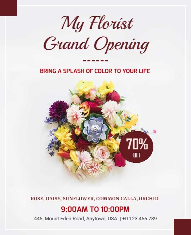 Vibrant Floral Arrangement for Grand Opening Event Poster Template