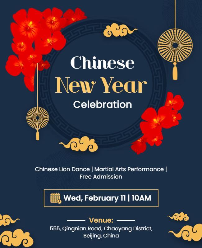 Vibrant Floral Chinese New Year Celebration Poster Template