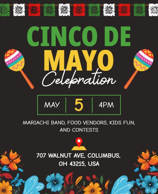 Vibrant Floral Cinco de Mayo Festivities Celebration Poster Template