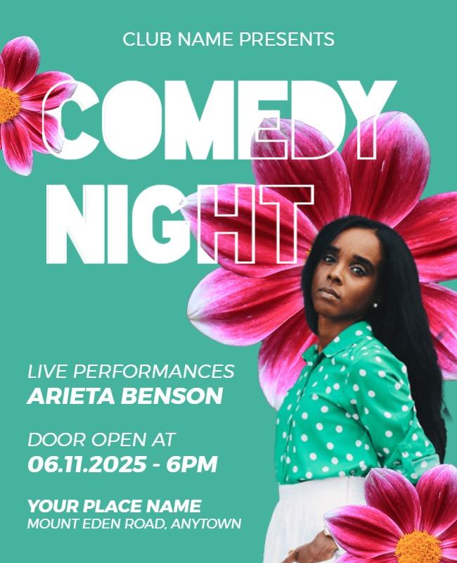 Vibrant Floral Comedy Night Live Performances Flyer Template