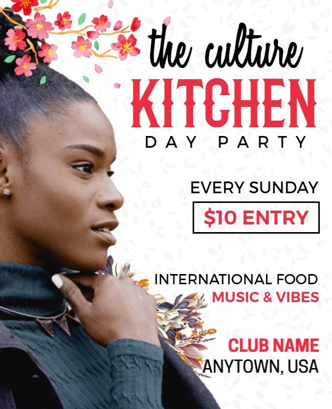 Vibrant Floral Cultural Kitchen Day Party Flyer Template