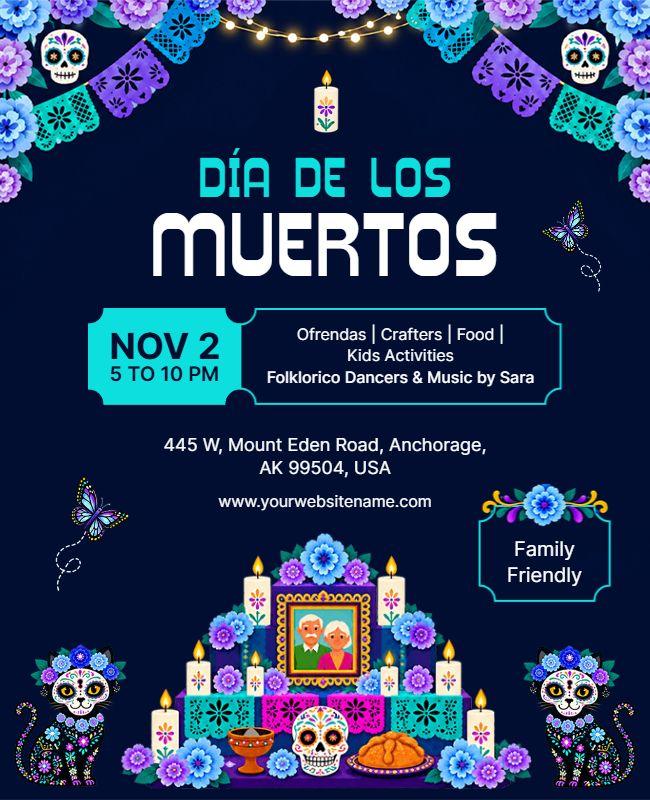 Vibrant Floral Dia De Los Muertos Festival Event Flyer Template