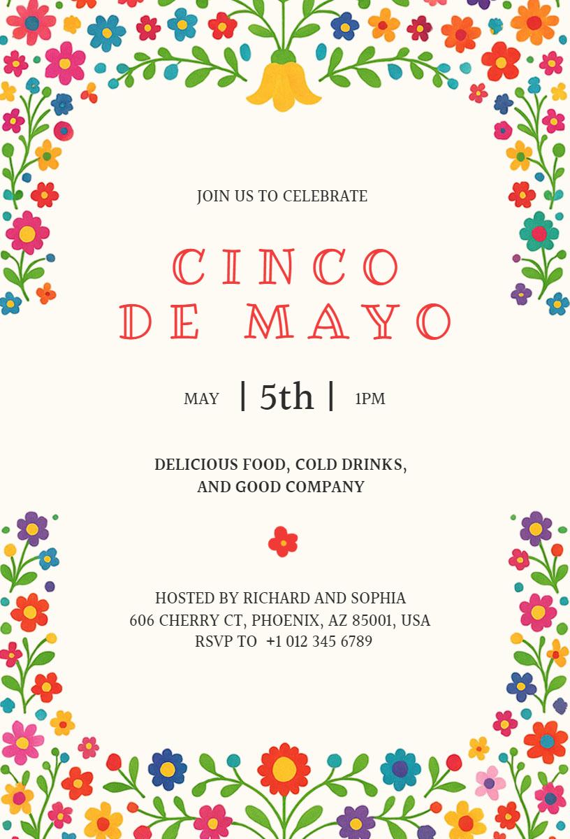 Vibrant Floral Fiesta Cinco De Mayo Celebration Invitation Template