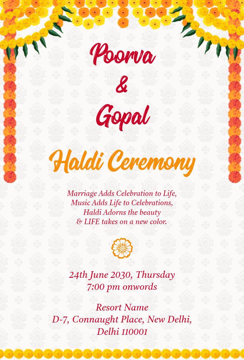 Vibrant Floral Haldi Ceremony Celebration Invitation Template