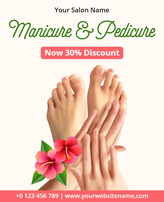 Vibrant Floral Manicure and Pedicure Discount Poster Template