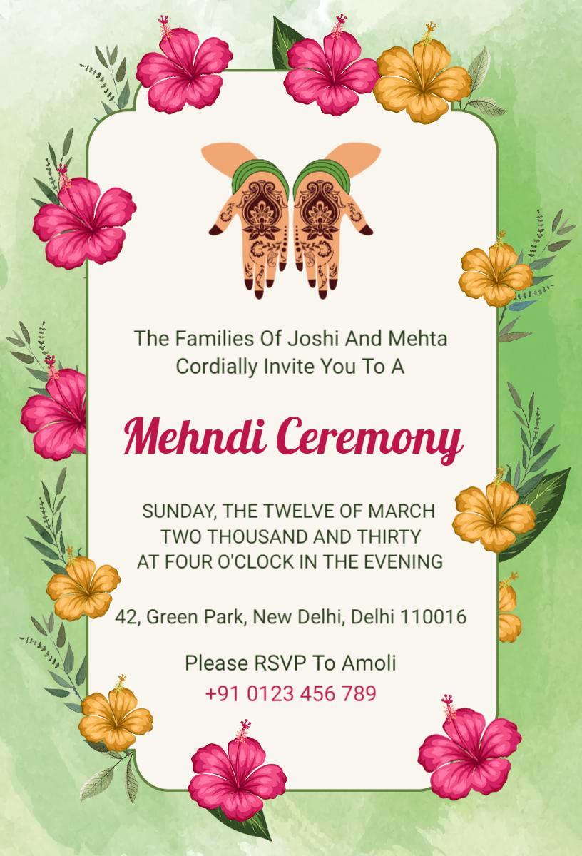 Vibrant Floral Mehndi Ceremony Celebration Invitation Template