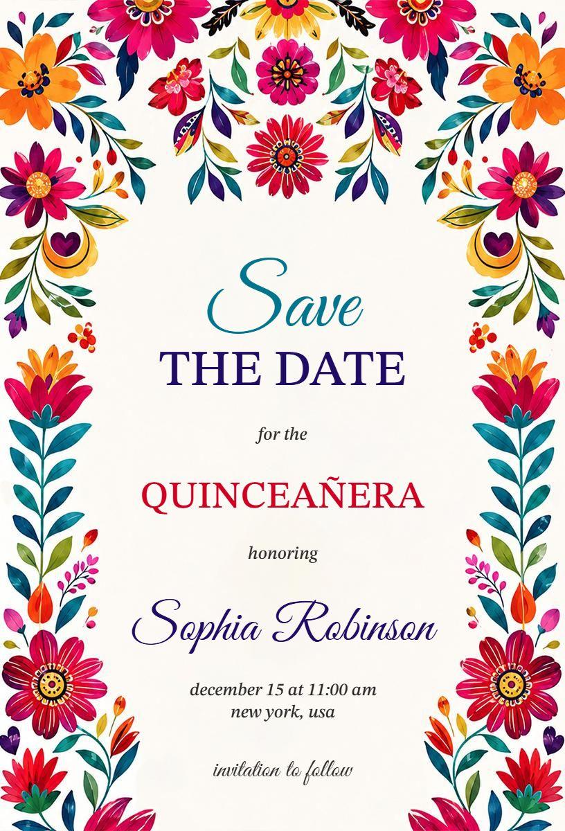 Vibrant Floral Quinceanera Celebration Invitation Template