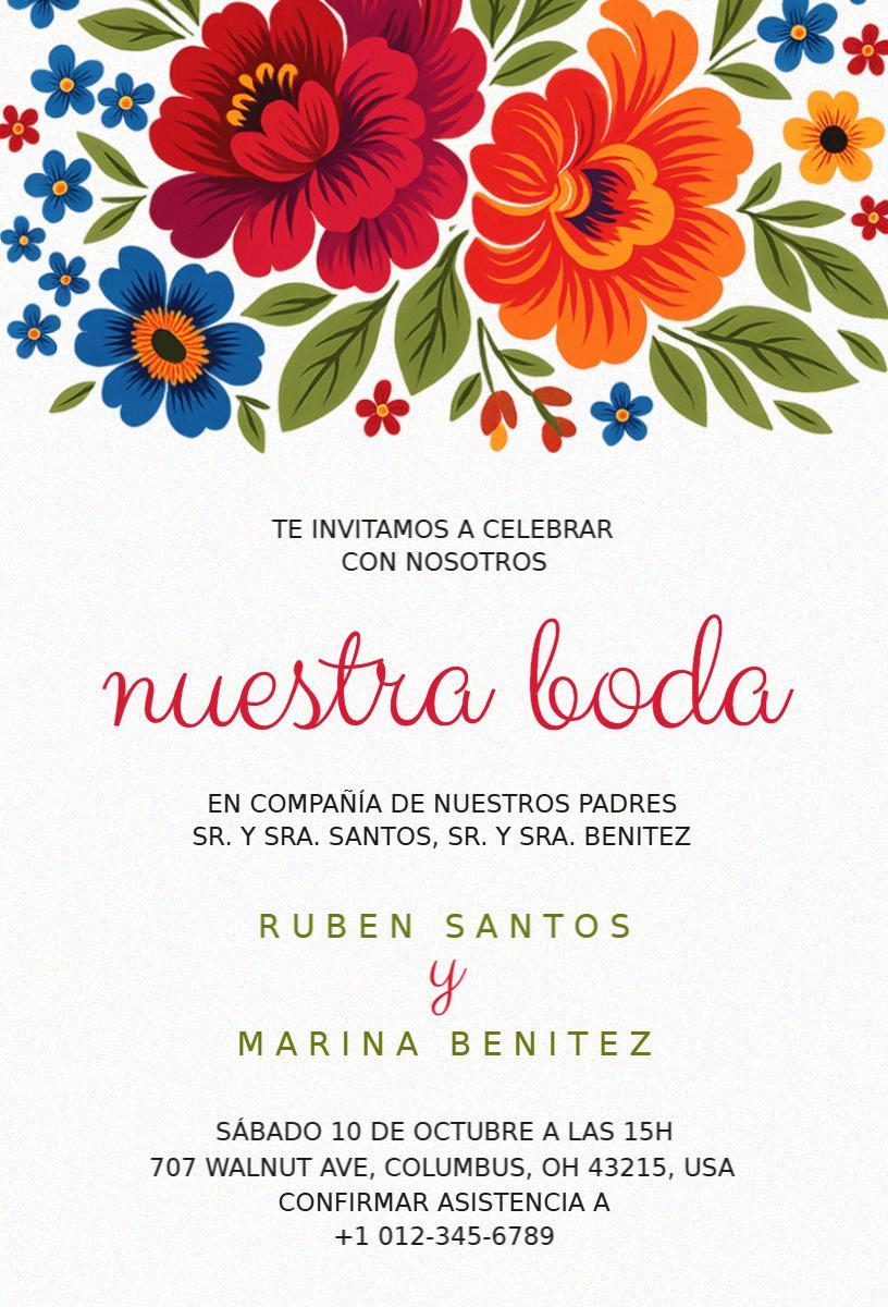 Vibrant Floral Spanish Wedding Ceremony Invitation Template
