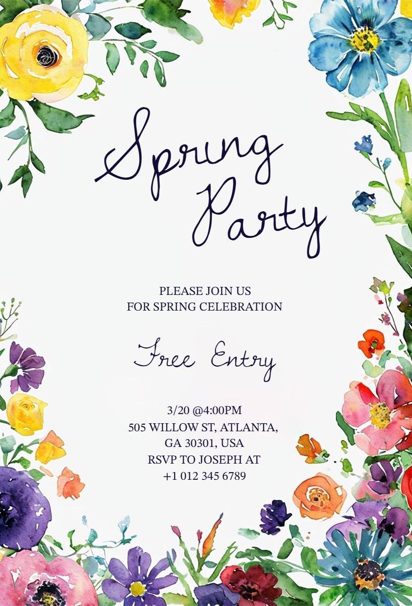 Vibrant Floral Spring Celebration Party Invitation Template