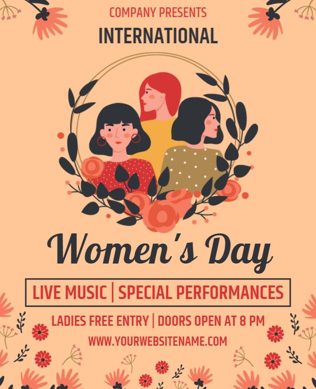 Vibrant Floral Women’s Day Celebration with Live Music Poster Template