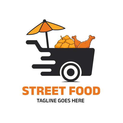 Vibrant Food Cart with Fun Umbrella for Street Food Logo Template