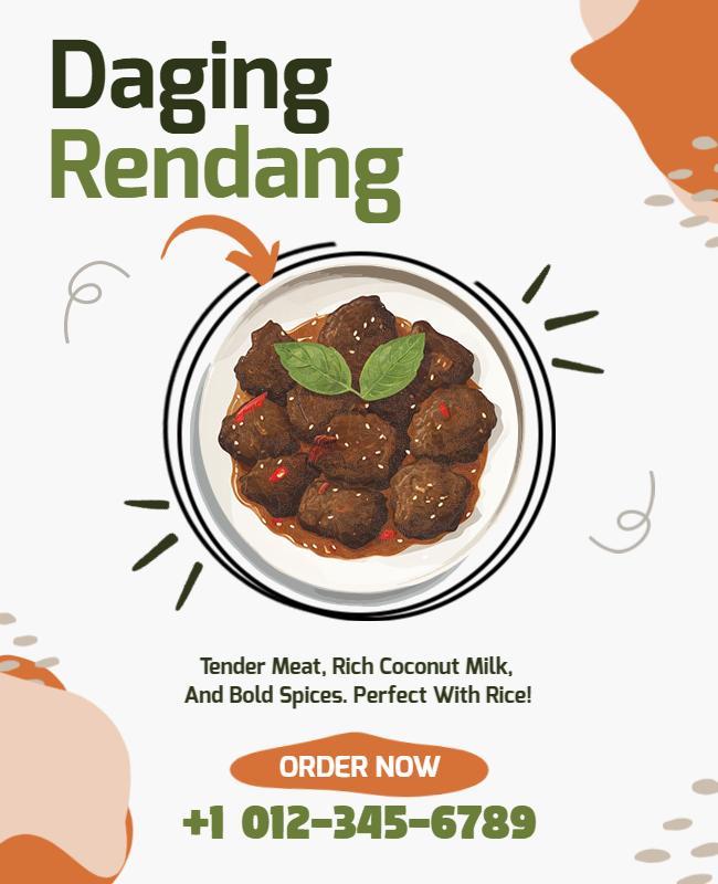 Vibrant Food Illustration for Daging Rendang Poster Template