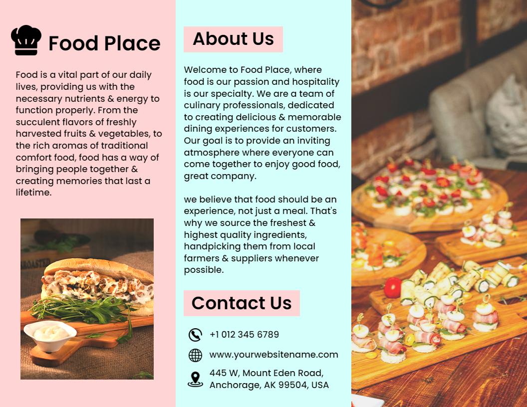 Vibrant Food Place Culinary Experience and Catering Brochure Template