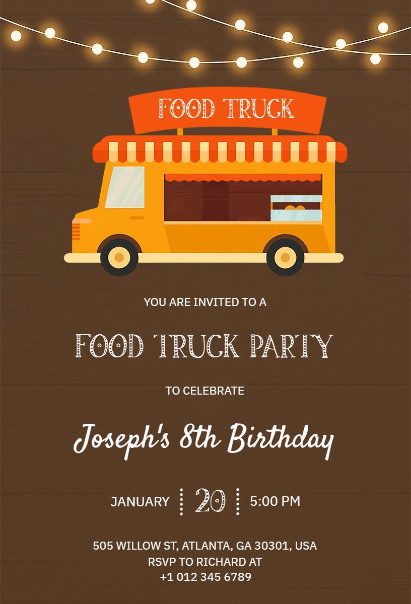 Vibrant Food Truck Party 8th Birthday Celebration Invitation Template