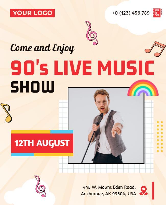 Vibrant Fun 90's Live Music Show Celebration Poster Template