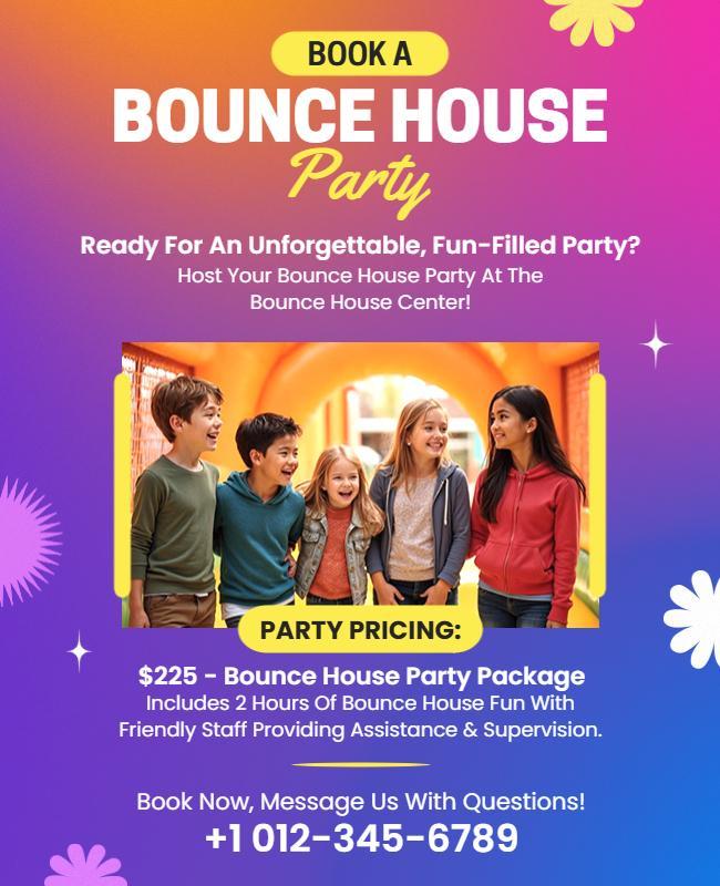 Vibrant Fun-Filled Bounce House Party Invitation Poster Template