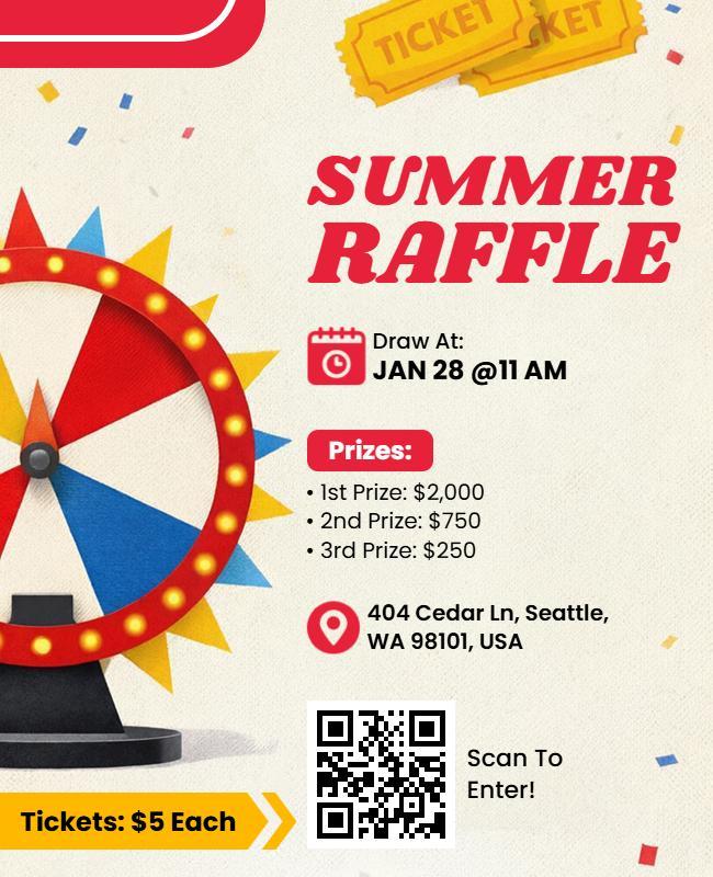 Vibrant Game Spin Summer Raffle Promotion Flyer Template