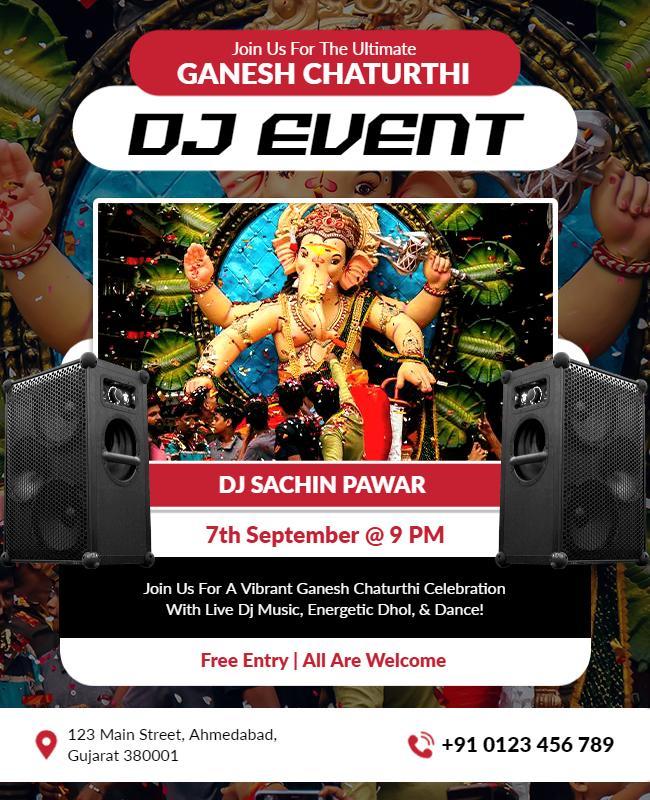 Vibrant Ganesh Chaturthi DJ Celebration Event Poster Template